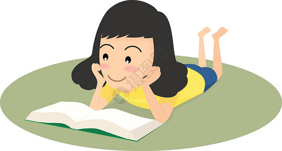 版可爱女学生矢量概念说明 在地板上读书的快乐女孩设计图片