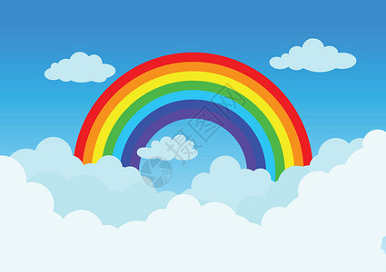 彩虹天堂蓝色天空背景的矢量插图彩虹和云彩设计图片