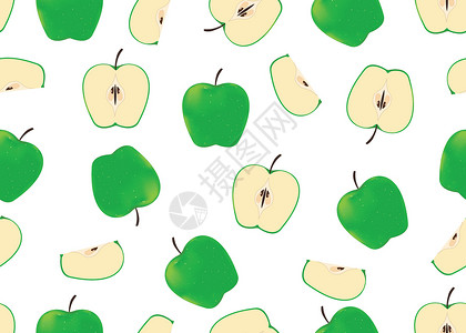 苹果种子白色背景上的无缝绿苹果图示矢量插图Name设计图片