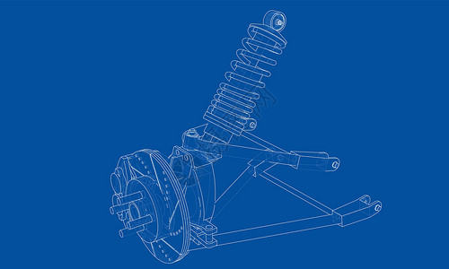 绘画橡皮素材带减震器的汽车悬架 韦克托机械金属车辆服务车轮力学轮胎绘画圆圈螺旋设计图片