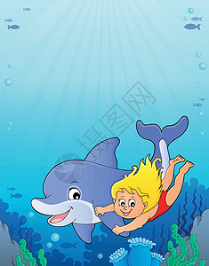 3岁孩子女孩和海豚图像3插画