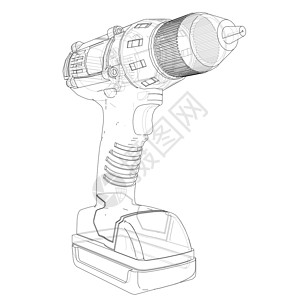 电动扳手主图电动无绳螺丝刀 韦克托电池插图钻孔螺丝刀绘画工具墨水工作木匠乐器插画