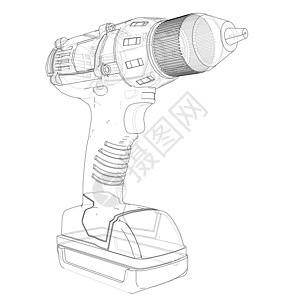 电动扳手主图电动无绳螺丝刀 韦克托墨水机械绘画木匠钻孔螺丝刀维修乐器草图承包商插画