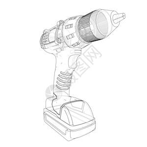 电动扳手主图电动无绳螺丝刀 韦克托电池木匠技术木工草图绘画维修承包商累加器螺丝刀插画