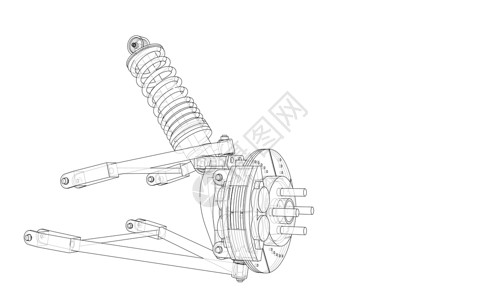 带减震器的汽车悬架 韦克托线条草图橡皮运输机器吸收器绘画震惊车轮蓝图图片