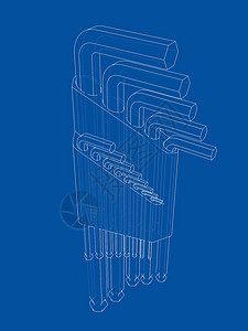 艾伦一套六角工具 韦克托绘画成套扳手维修草图收藏工作墨水插图机械插画