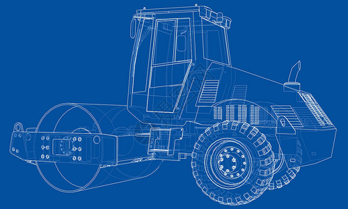 蒸汽压路机建筑机械 沥青压实机 vecto运输蒸汽活动工作维修压实机道路车轮蓝图建造插画