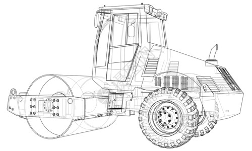 蒸汽压路机建筑机械 沥青压实机 vecto维修插图滚筒运输卡车铺路草图技术工作路面插画