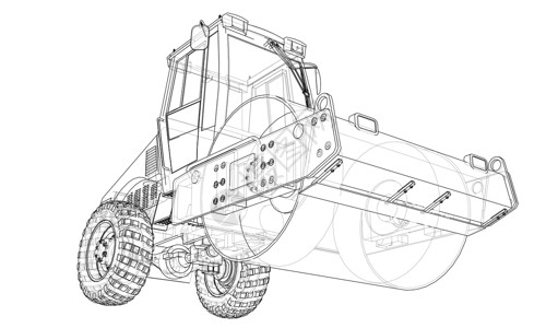 工程车辆建筑机械 沥青压实机 vecto建造工程草图压力蓝图运输商业插图柏油维修插画