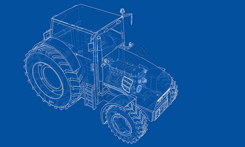 拖拉机线条农用拖拉机概念 韦克托车轮收成场地农场运输农业机器收获农民技术插画