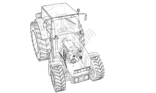 农用拖拉机概念 韦克托线条蓝图插图植物收成草图运输农业收割机园艺家背景图片