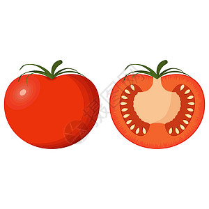 切开的番茄一套两个西红柿——整个和切开的——隔离在白色的 ba 上插画