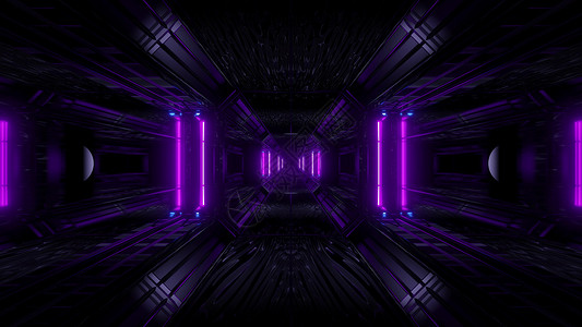黑暗空间科幻隧道背景与抽象纹理背景 3d 它制作图案插图对比度技术紫色墙纸艺术反射玻璃辉光走廊背景图片