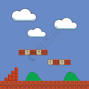 游戏界面设计Red Brick的经典Retro街机设计像素视频游戏风景 视频Game界面设计元素插画