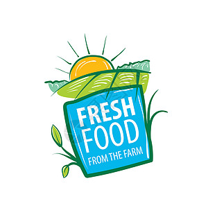 农产品标志来自农场的标志新鲜食物 白色背景上的矢量图解艺术市场插图标签徽章生物植物太阳公司环境插画