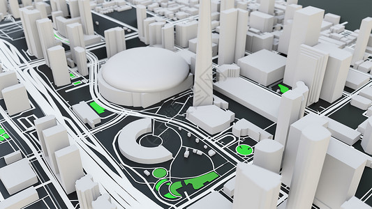 3D建筑素材3D 未来派城市建筑建筑学天空公寓摩天大楼市中心渲染办公楼街道景观圆顶背景