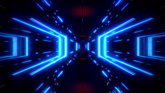 科幻空间隧道走廊与发光闪亮的灯光 3d 插图背景辉光艺术小说渲染蓝色墙纸反光运动反射背景图片