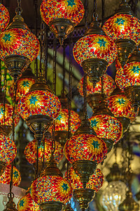 中东集市土耳其灯纪念品玻璃市场灯笼旅游商品艺术工艺火鸡店铺背景