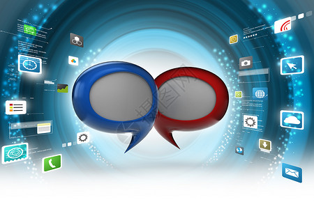 聊天泡沫讨论商业气泡网站技术演讲图标讲话插图蓝色背景图片