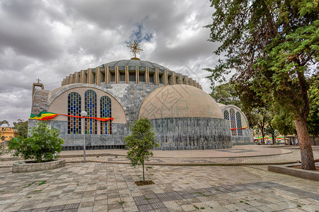 埃塞俄比亚阿克苏姆锡安圣母会教堂蓝色目的地历史旅游大教堂宗教建筑学建筑传统圆顶背景图片