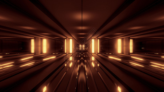 深色边框图清洁风格的闪光隧道走廊背景背景 有金光背景三度覆盖科幻运动插图反射3d艺术反光玻璃金属黑色背景