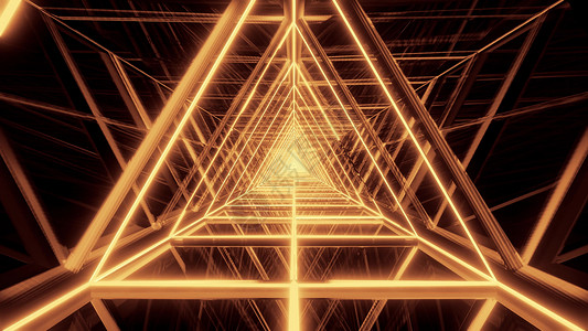 抽象 glowin 金色三角形线框背景 walpaper 3d 渲染反射子隧道插图玻璃反光运动背景图片