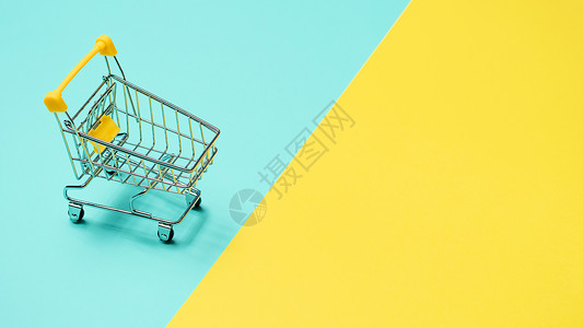 空的倒置购物车 复制空间零售购物空白黄色产品店铺框架玩具杂货店市场背景图片