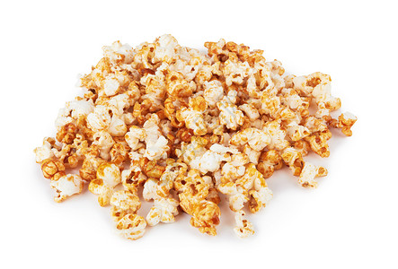 白色的爆米花小吃玉米电影黄色营养食物焦糖棕色背景图片