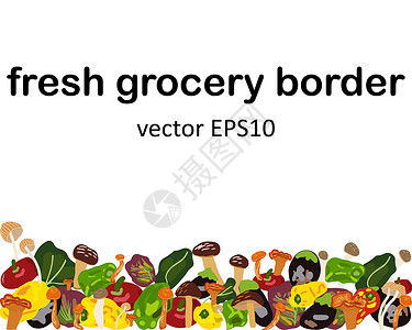 黄瓜蔬菜边框蔬菜和蘑菇设计边框隔离在白色插画
