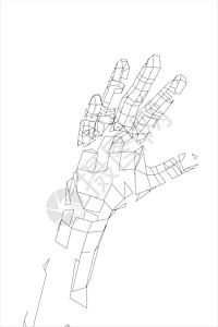 概述人手矢量 线框样式艺术绘画草图手势网络手指多边形科学数据电脑背景图片