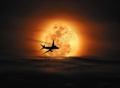 飞行月亮飞过月球的休光飞机想像力旅游喷气运输路线航空公司旅行月亮地平线飞行背景