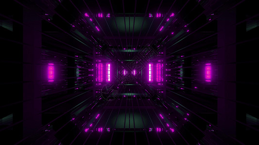 发光的未来科幻隧道与线框 3d 渲染壁纸背景走廊黑色墙纸粉色运动插图辉光背景图片