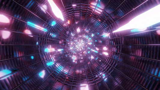 具有彩色反射的抽象金属隧道 3d 插图背景墙纸运动紫色艺术蓝色渲染粉色背景图片