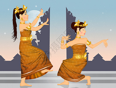 东印度尼西亚舞会寺庙仪式戏服舞蹈家金子女性舞蹈文化插图宗教背景图片