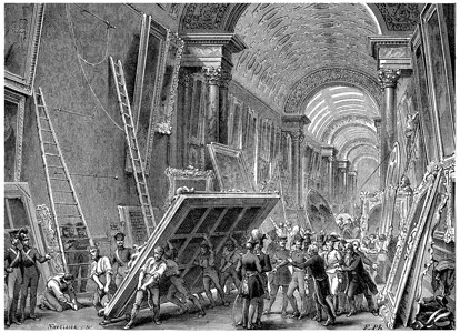 白色梯子破坏卢浮宫博物馆 古代雕刻背景