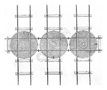 枢纽三条平行的铁轨和一条垂直的古老石膏背景图片