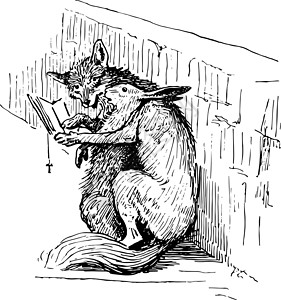 插图绘画艺术狐狸黑色野兔图书阅读白色雕刻背景图片
