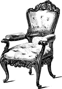 家具雕刻椅子复古它制作图案黑色家具插图白色绘画雕刻艺术插画