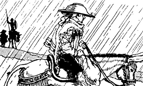 堂吉诃德古董插图白色男人黑色绘画帽子艺术骑术雕刻插画