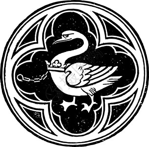 黑白天鹅De Bohun 徽章天鹅骑士古典雕刻插画