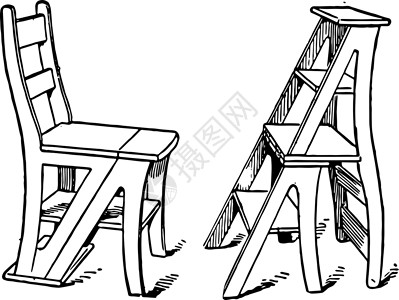 单椅组合组合椅和活梯复古插画插画