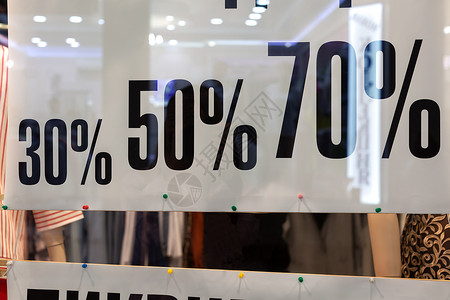 店面尺寸素材折扣季服装店展示 横幅上刻有折扣尺寸 30% 50% 70% 概念购物 折扣 黑色星期五 销售 水平的背景