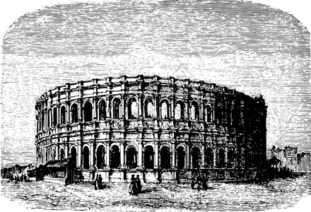 罗马剧场诺曼斯的竞技场 罗马两栖剧院古代雕刻插画