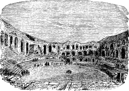 猴场镇阿尔勒圆形剧场雅典古董工程师的城市时钟插画