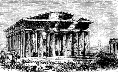 雕刻图海王星神庙位于 Graeco 到罗马古代 vintag插画