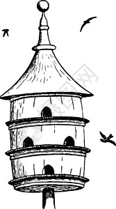 马丁斯多级鸟类之家 陈年插图插画