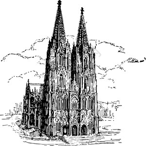 科隆大教堂古董插图背景图片