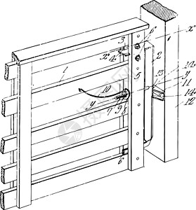 关卡 Latch 是用于锁门的 S 设备 锁定老旧雕刻背景图片