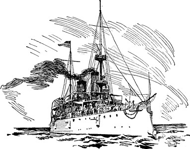 美国保护巡洋舰USS奥林匹亚 古典插图背景图片
