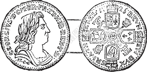 乔治一世的硬币 古董插图背景图片